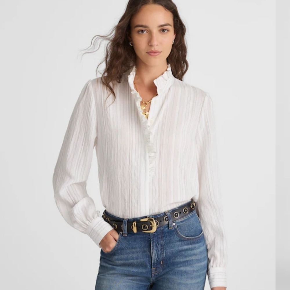 NWT Madewell Ruffled  Button Up Top Blouse Large